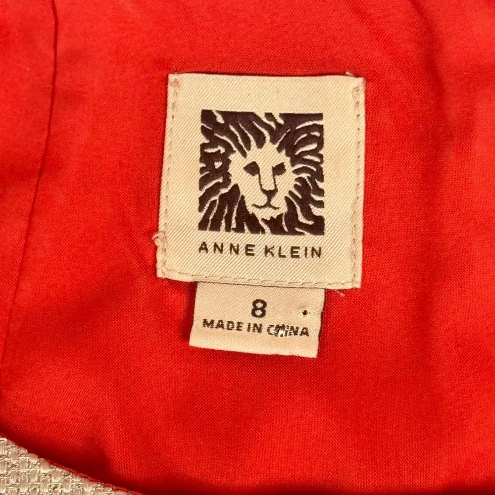 Anne Klein Sleeveless Sheath Dress Orange Red Textured Size 8‎ Cream Trim Office